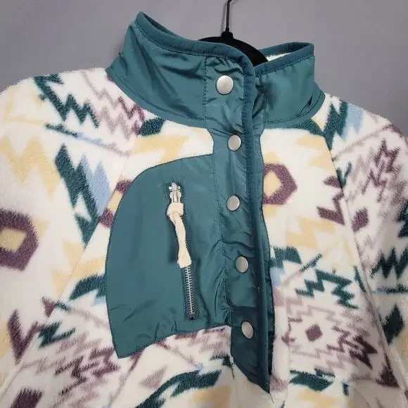 RSQ Fleece Pullover Jacket Aztec Southwestern Quarter Snap Mock Neck - Picture 3 of 10